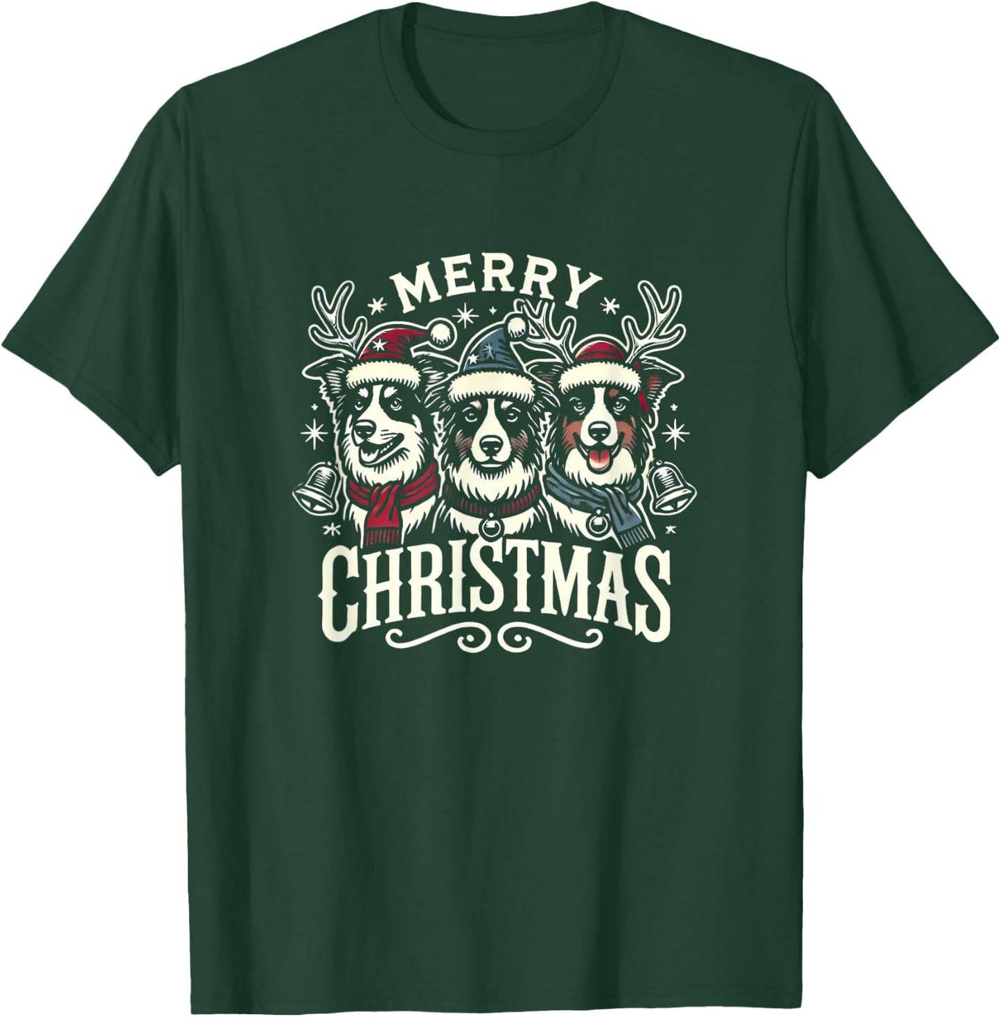 Christmas Australian Shepherd Santa Hat Aussie Christmas T-Shirt - T-Shirt | Forest