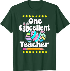 One Eggcellent Teacher Tutor Happy Easter Egg Bunny Educator T-Shirt - T-Shirt | Forest
