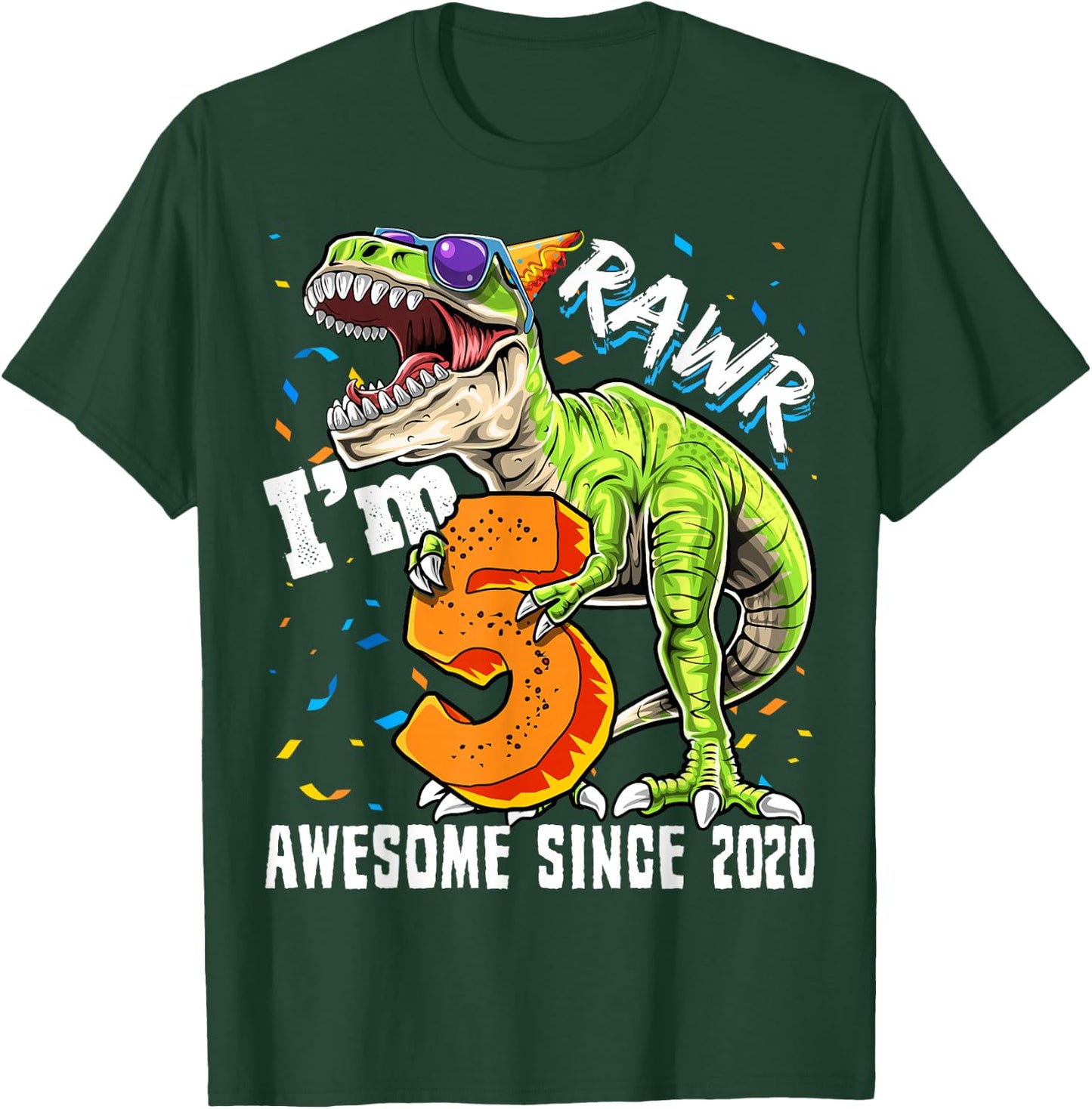 5th Birthday T Rex Dinosaur Party Boys Rawr I'm 5 T-Shirt - T-Shirt | Forest