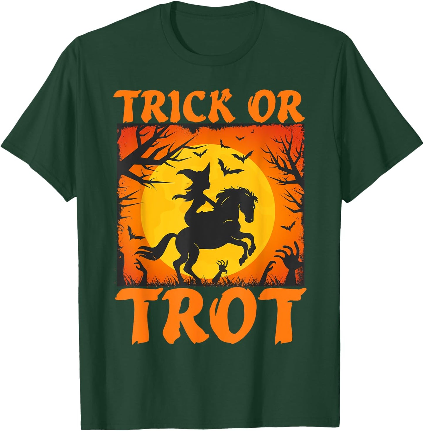 Halloween Horse Lover Witch Riding A Horse Trick or Trot T-Shirt - T-Shirt | Forest