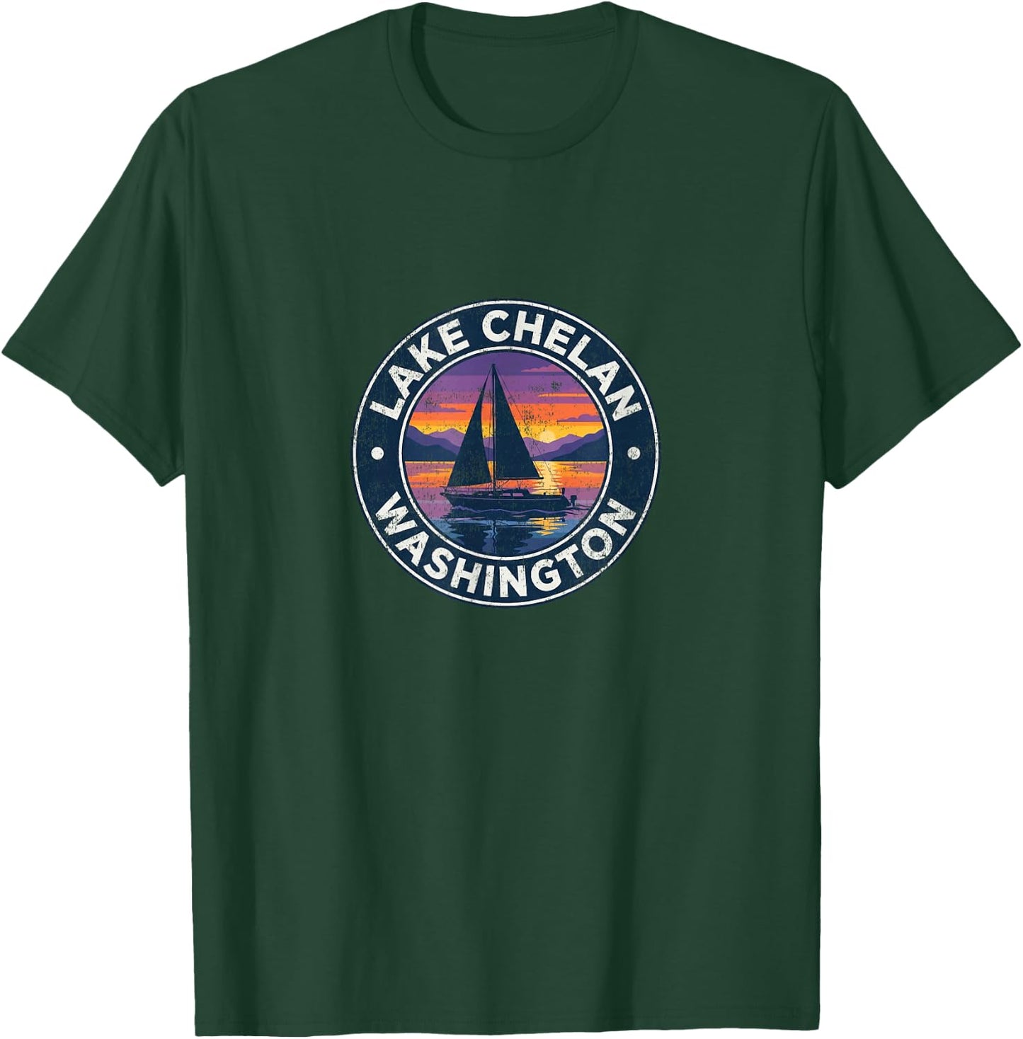 Lake Chelan Washington Vintage Sailing Sail Boat xi T-Shirt - T-Shirt | Forest