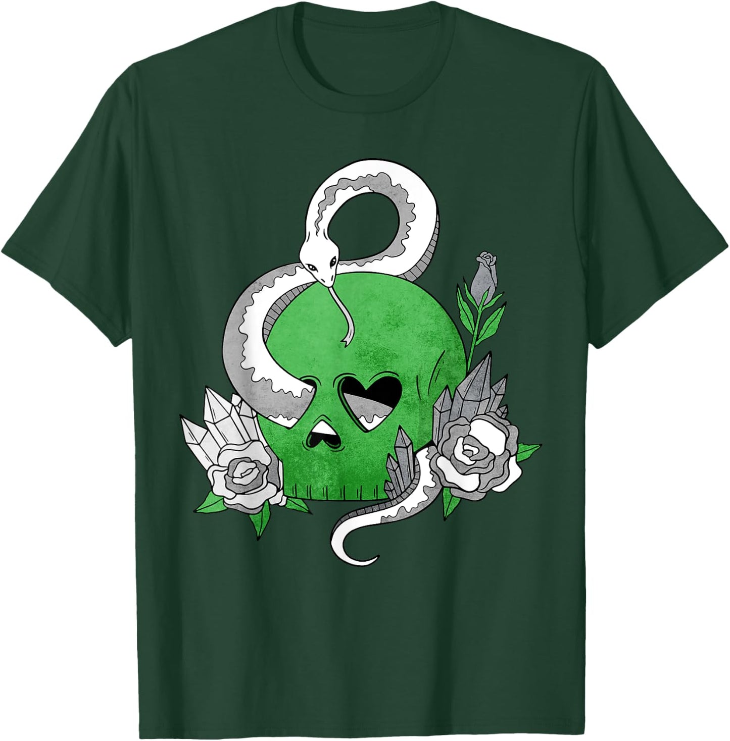 Demiromantic Pride Flag Skull Snakes Roses Sublte LGBTQ T-Shirt - T-Shirt | Forest