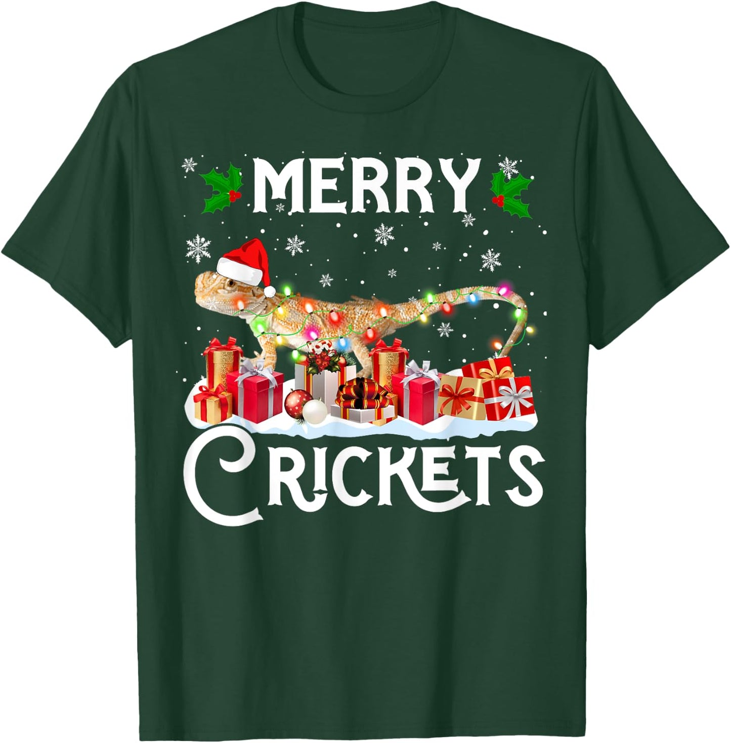 Funny Bearded Dragon Christmas Merry Cricket For Mom Dad T-Shirt - T-Shirt | Forest