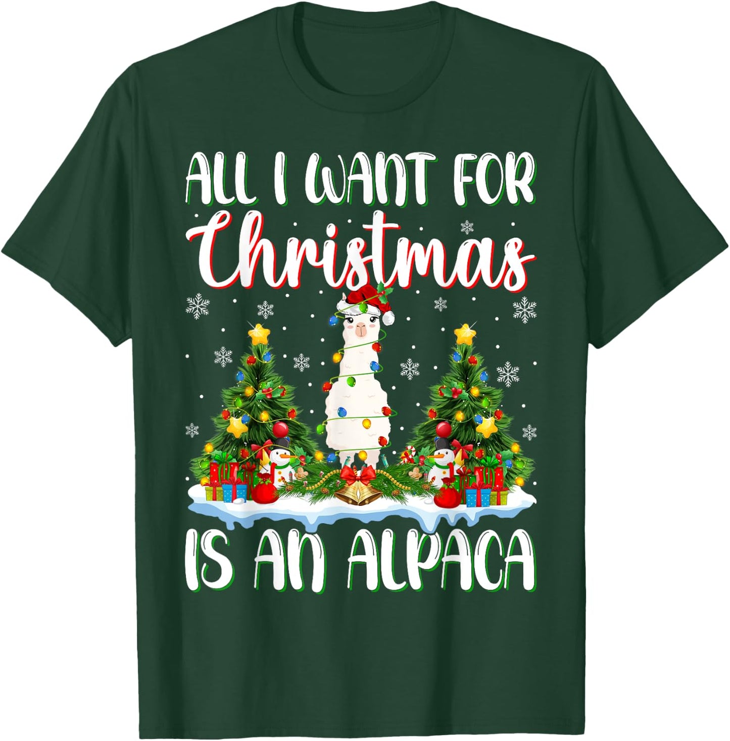 I Want For Christmas Is A Alpaca Xmas Tree Lights T-Shirt - T-Shirt | Forest