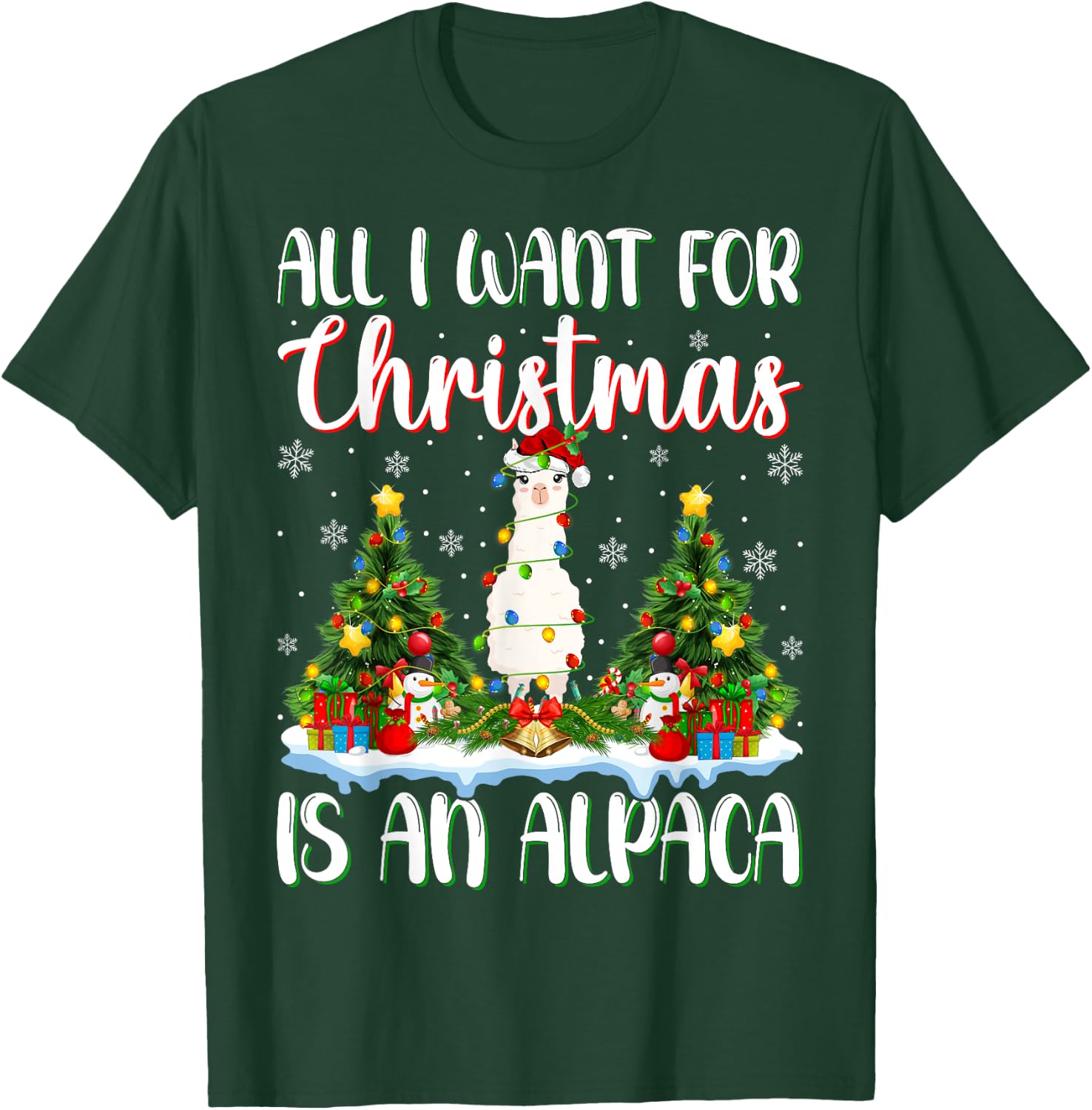 I Want For Christmas Is A Alpaca Xmas Tree Lights T-Shirt - T-Shirt | Forest