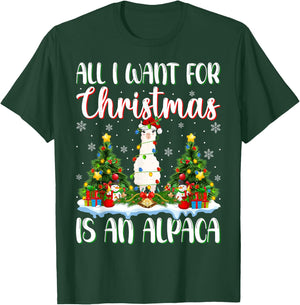 I Want For Christmas Is A Alpaca Xmas Tree Lights T-Shirt - T-Shirt | Forest