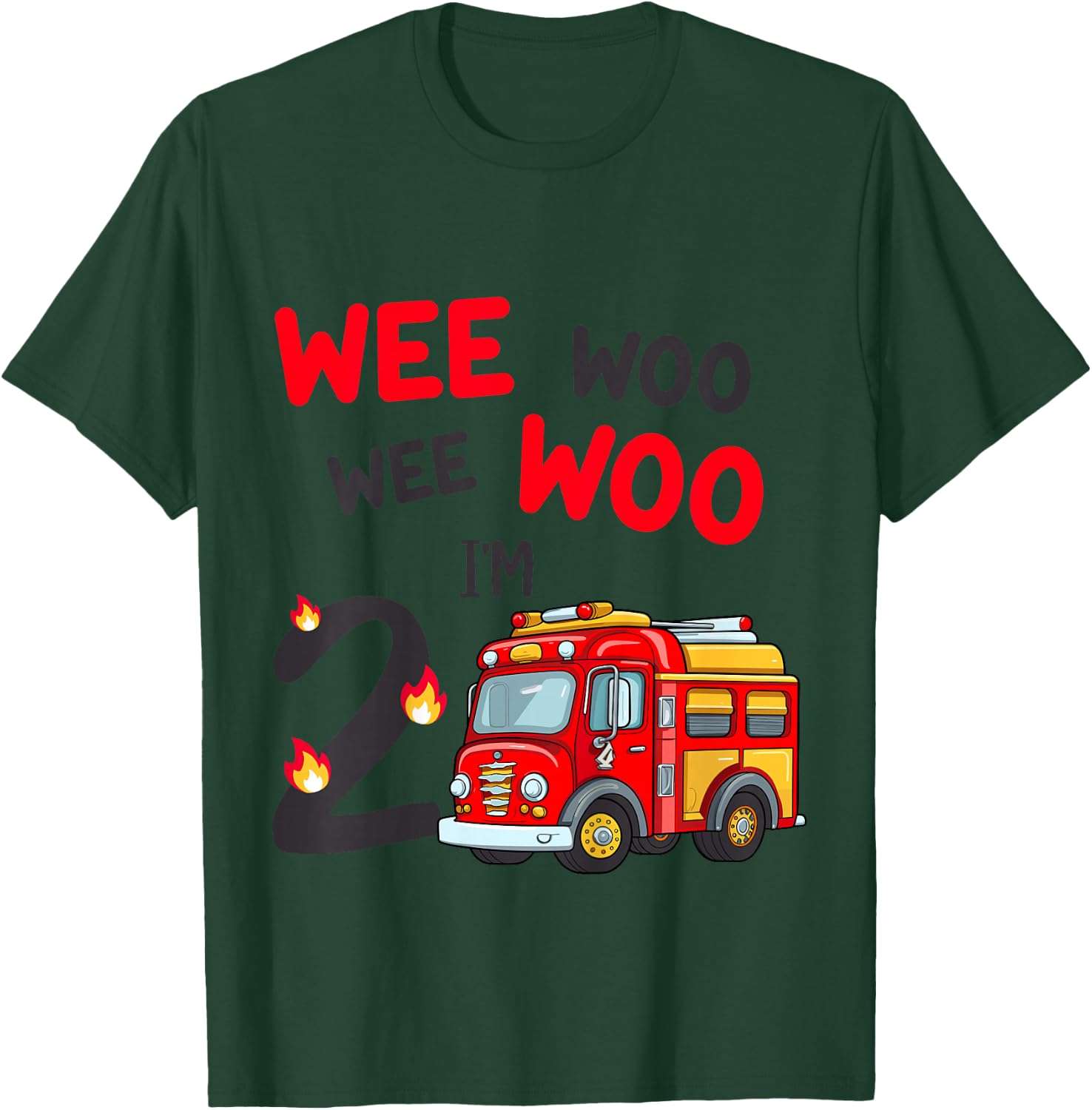 Wee Woo I'm 2 Years Old Red Fire Truck Boys 2nd Birthday T-Shirt - T-Shirt | Forest