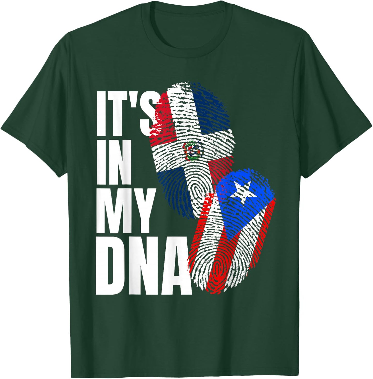 Dominican And Puerto Rican DNA Heritage Flag Gift T-Shirt - T-Shirt | Forest