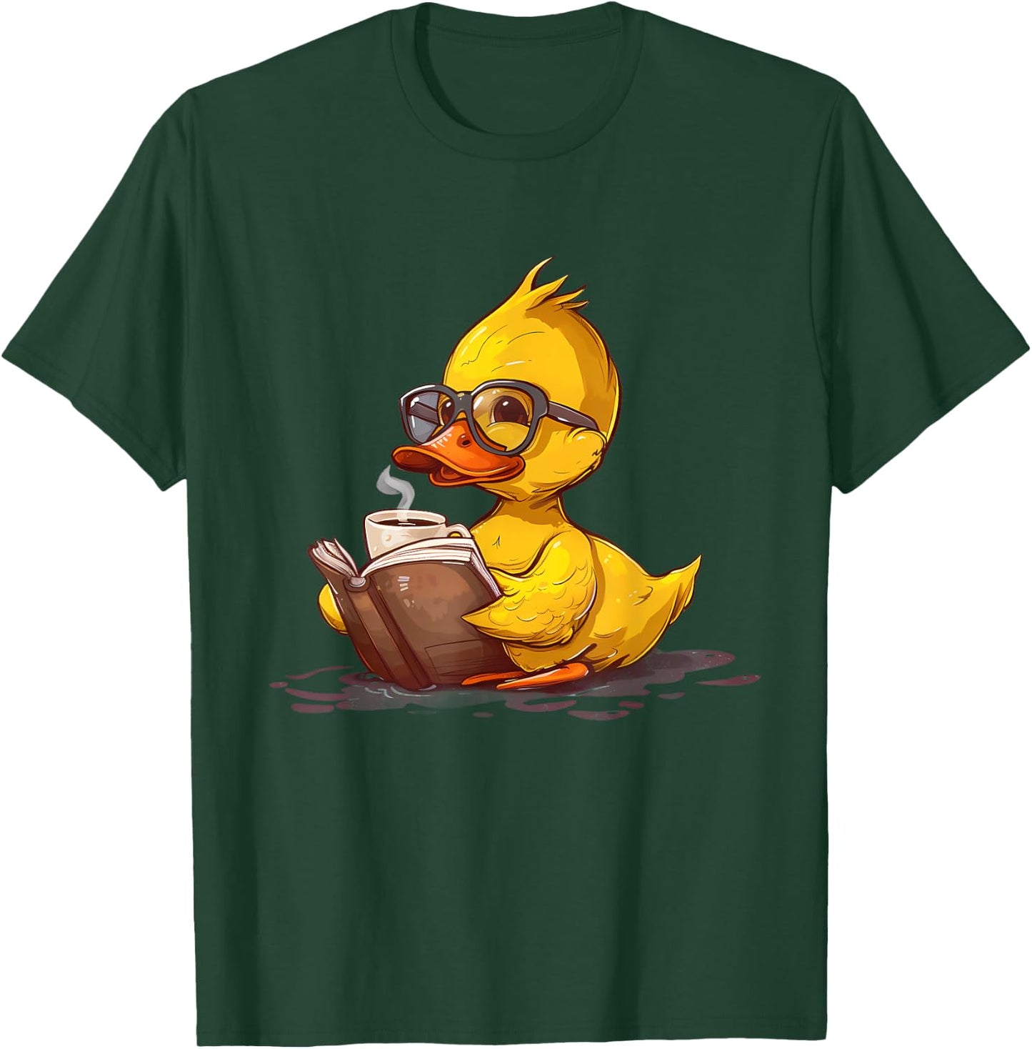 Rubber Duck Reading Book Coffee Lover Reader Rubber Duckie T-Shirt - T-Shirt | Forest