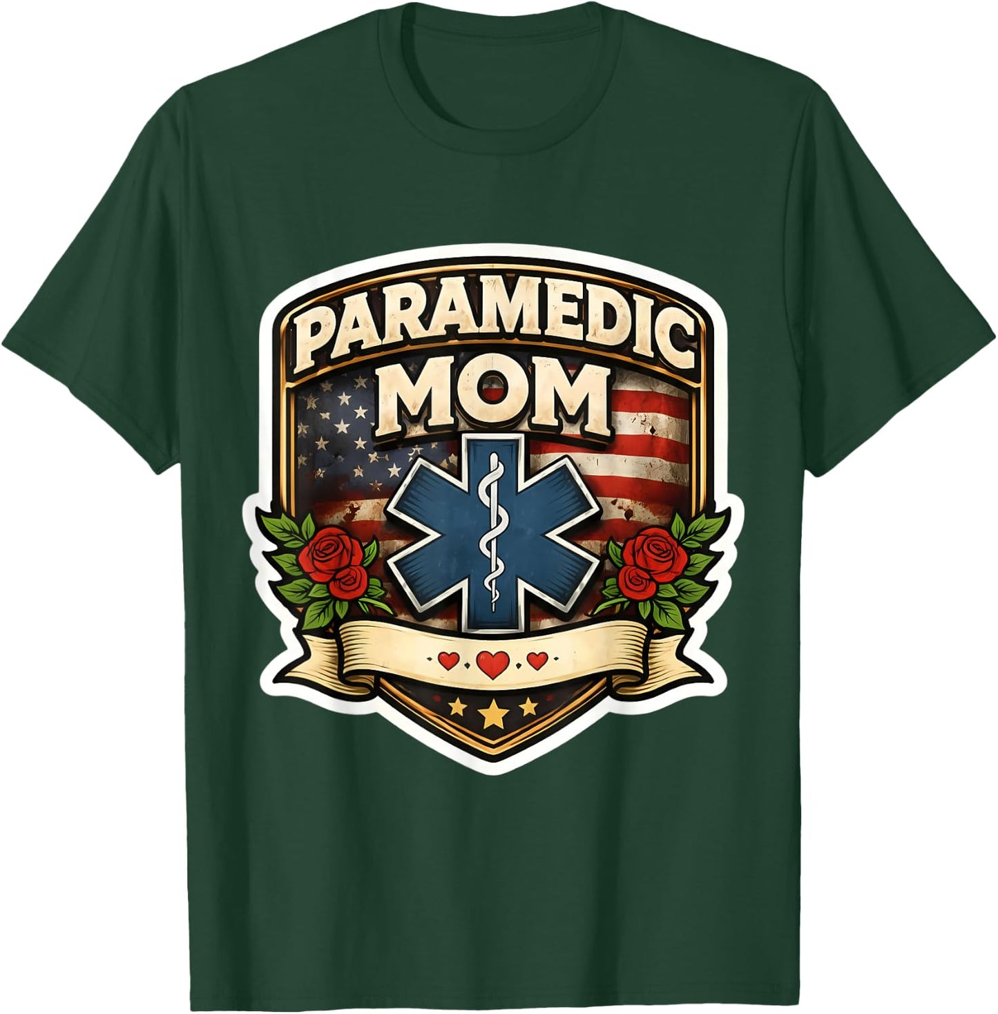 Paramedic Mom Proud EMT Mother's Day EMS Mama American USA T-Shirt - T-Shirt | Forest