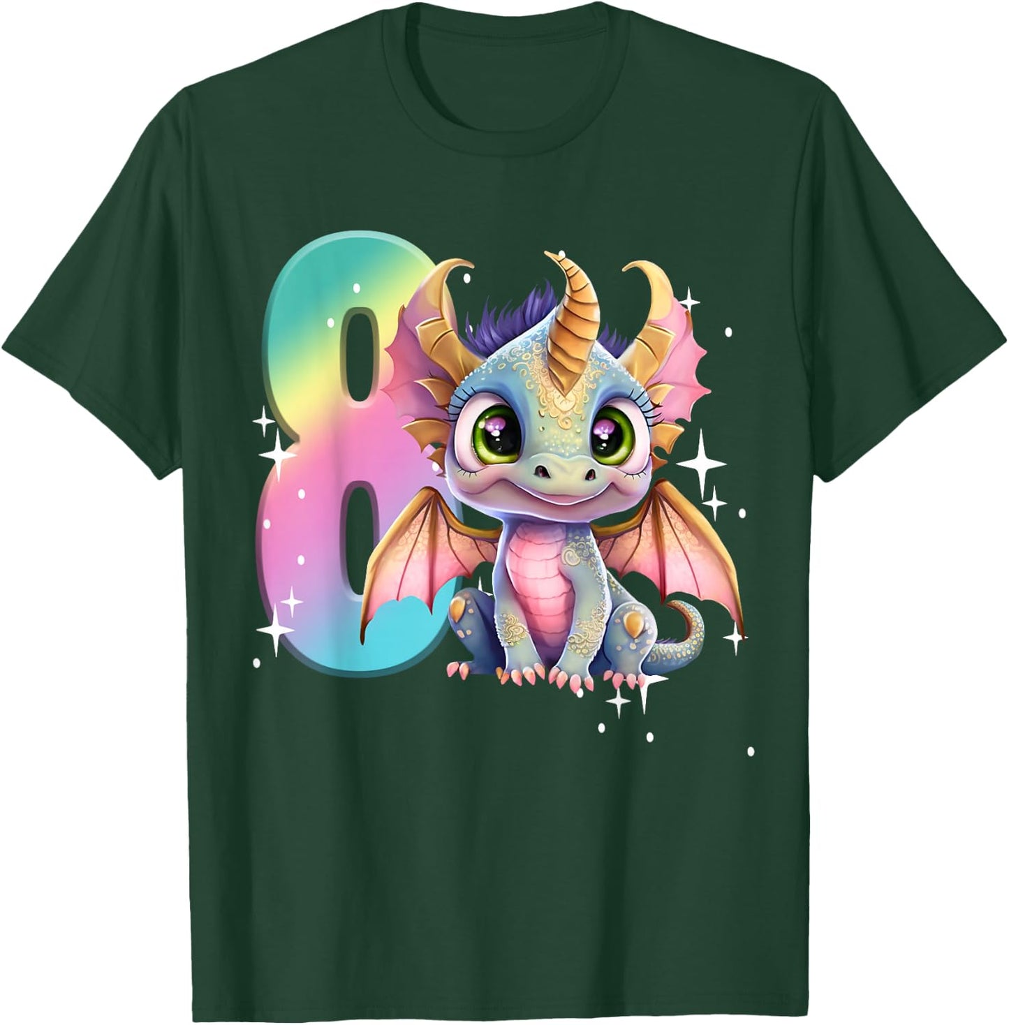 8th Birthday Shirt Girl Dragon Birthday Outfit Rainbow Eight T-Shirt - T-Shirt | Forest