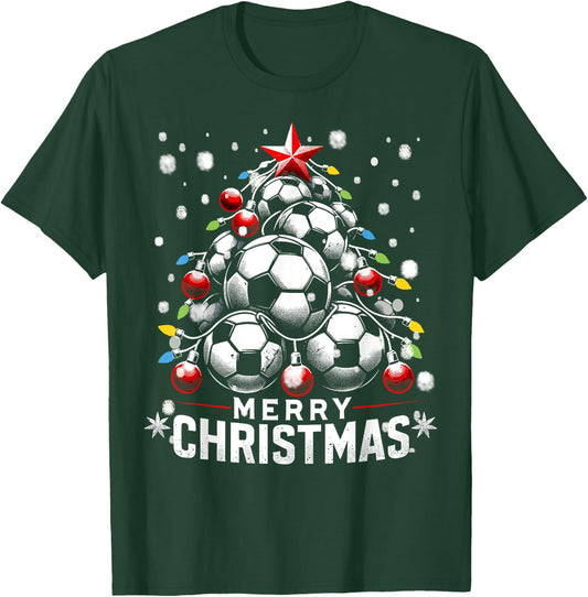 Merry Christmas, Soccer Balls Fans Xmas Tree Women Men Kids T-Shirt - T-Shirt | Forest