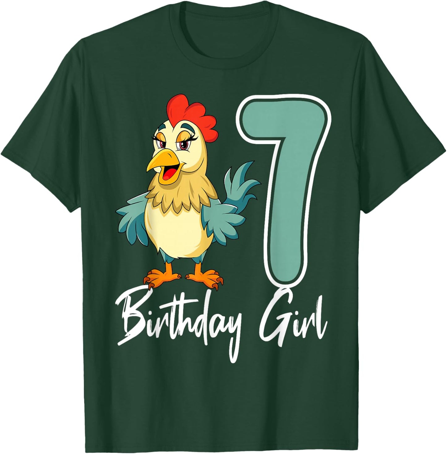 Chicken 7th Birthday Girl Barn Farm Party Chick Barnyard T-Shirt - T-Shirt | Forest