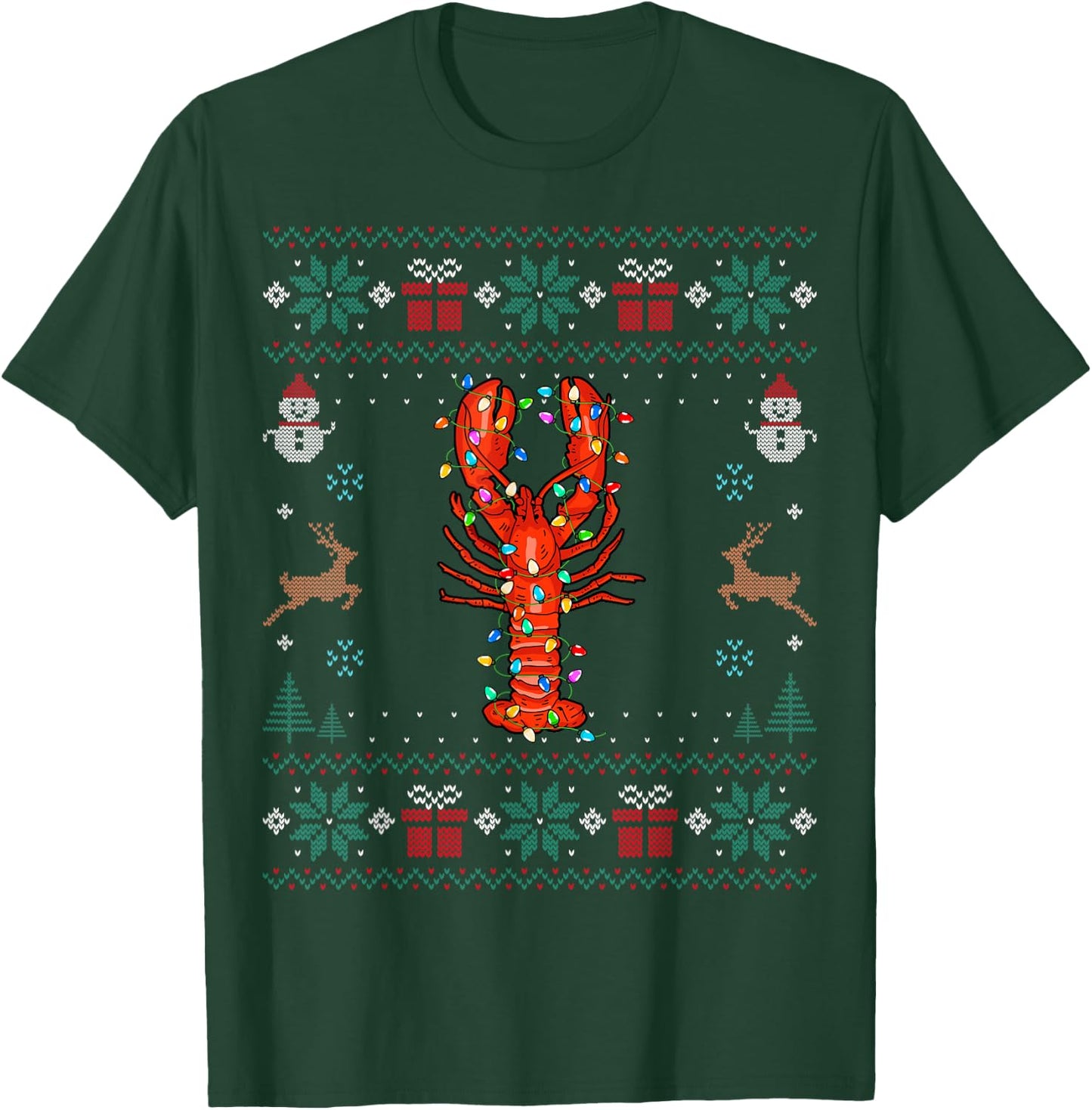 Lobster Santa Hat Xmas Lights Christmas Ugly Lobster T-Shirt - T-Shirt | Forest