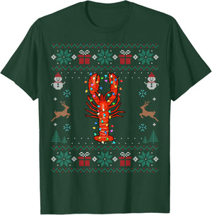 Lobster Santa Hat Xmas Lights Christmas Ugly Lobster T-Shirt - T-Shirt | Forest