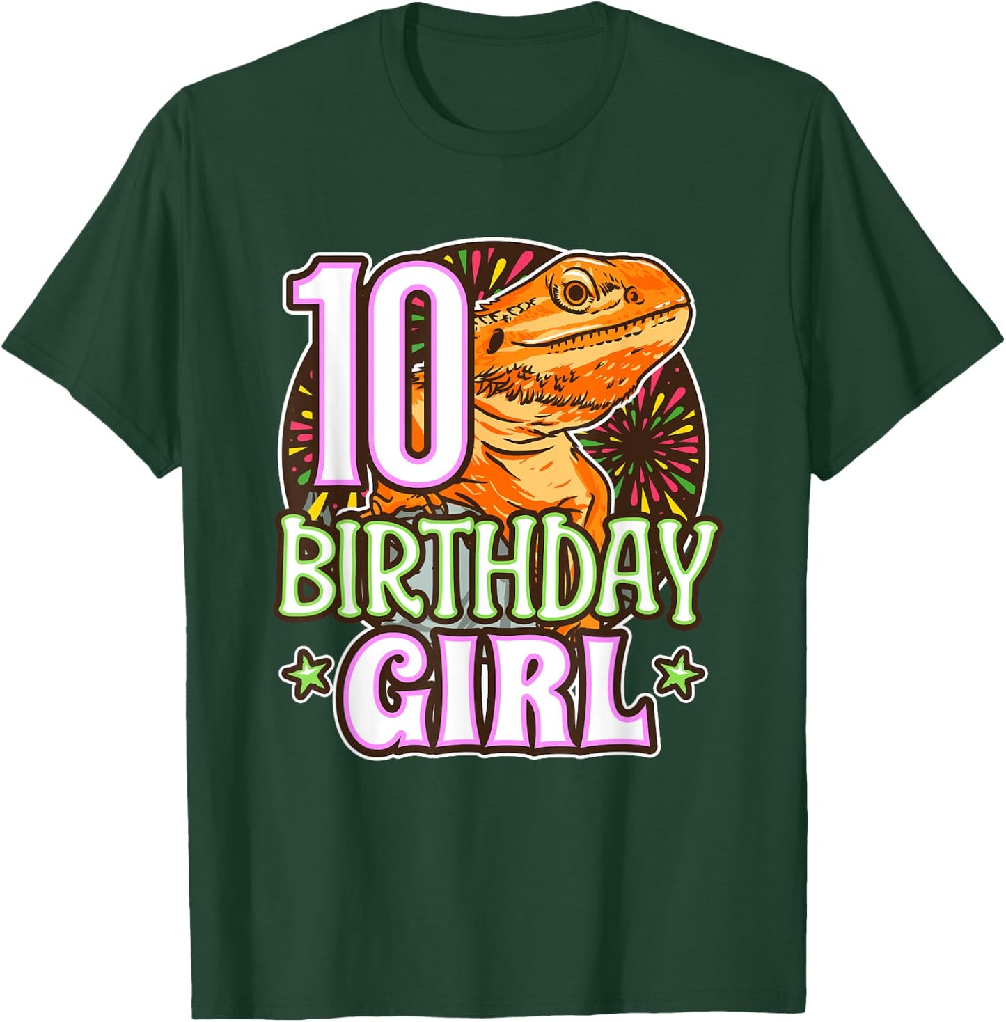 Bearded Dragon 10th Birthday 10 Year Old Girl Reptile Party T-Shirt - T-Shirt | Forest