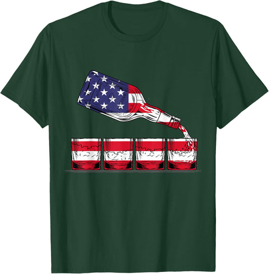 Whisky American Flag Glasses 4th of July Men Women USA T-Shirt - T-Shirt | Forest