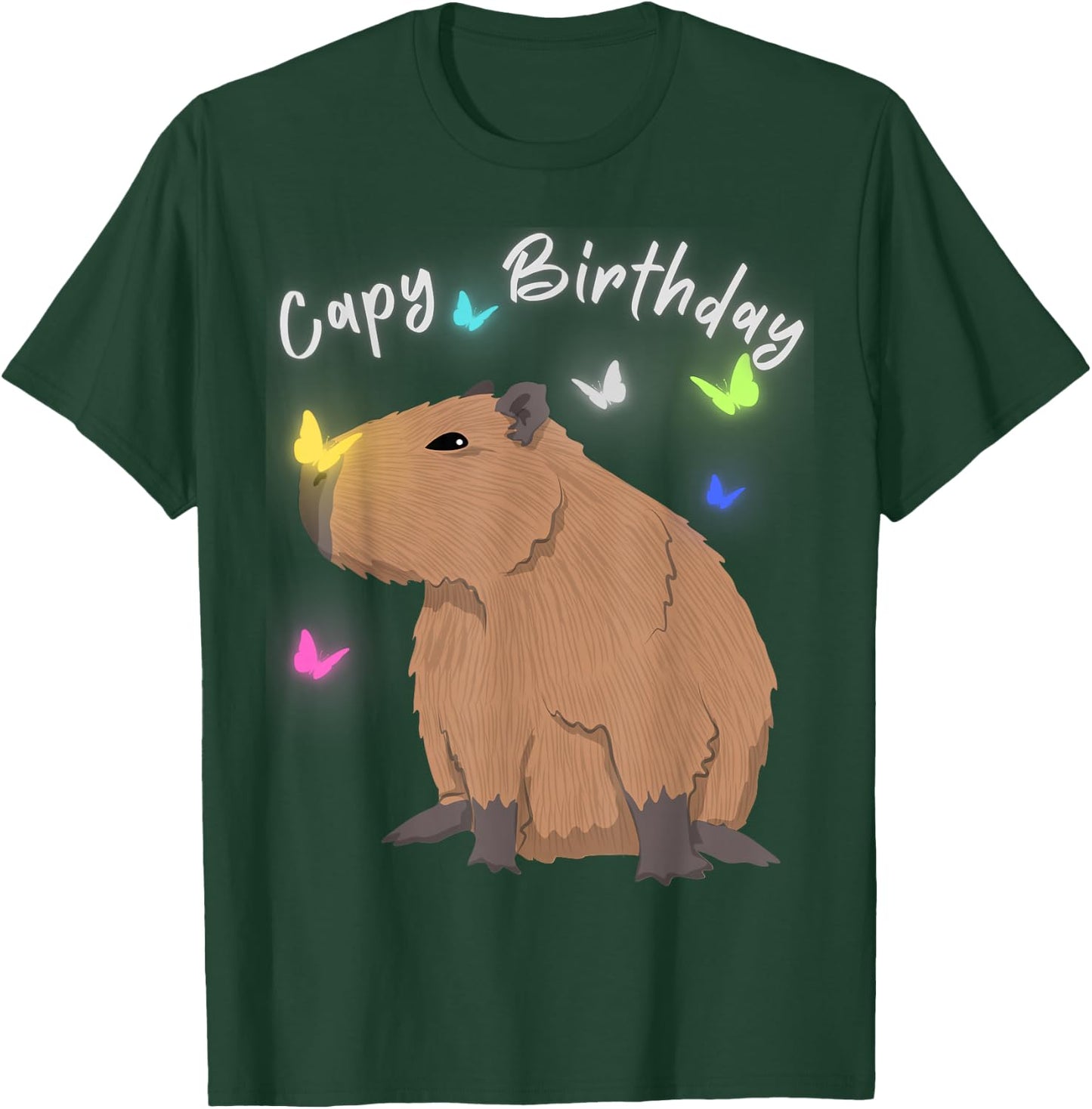 Capy Birthday Capybara Butterflies Lover Boys Girls Party T-Shirt - T-Shirt | Forest