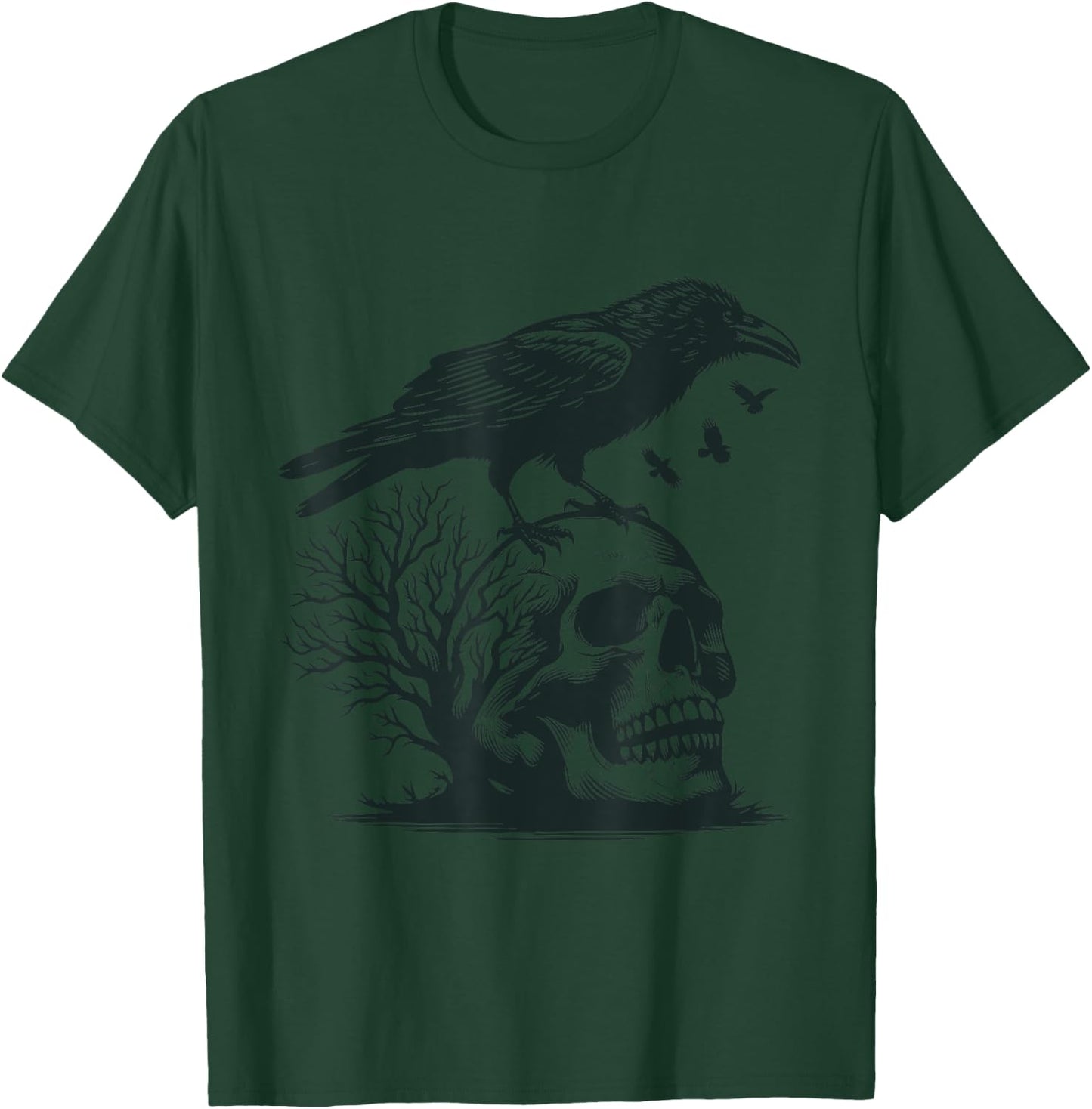 Krähe Totenkopf Vogel Schädel Rabe Düster Gothik T-Shirt - T-Shirt | Forest