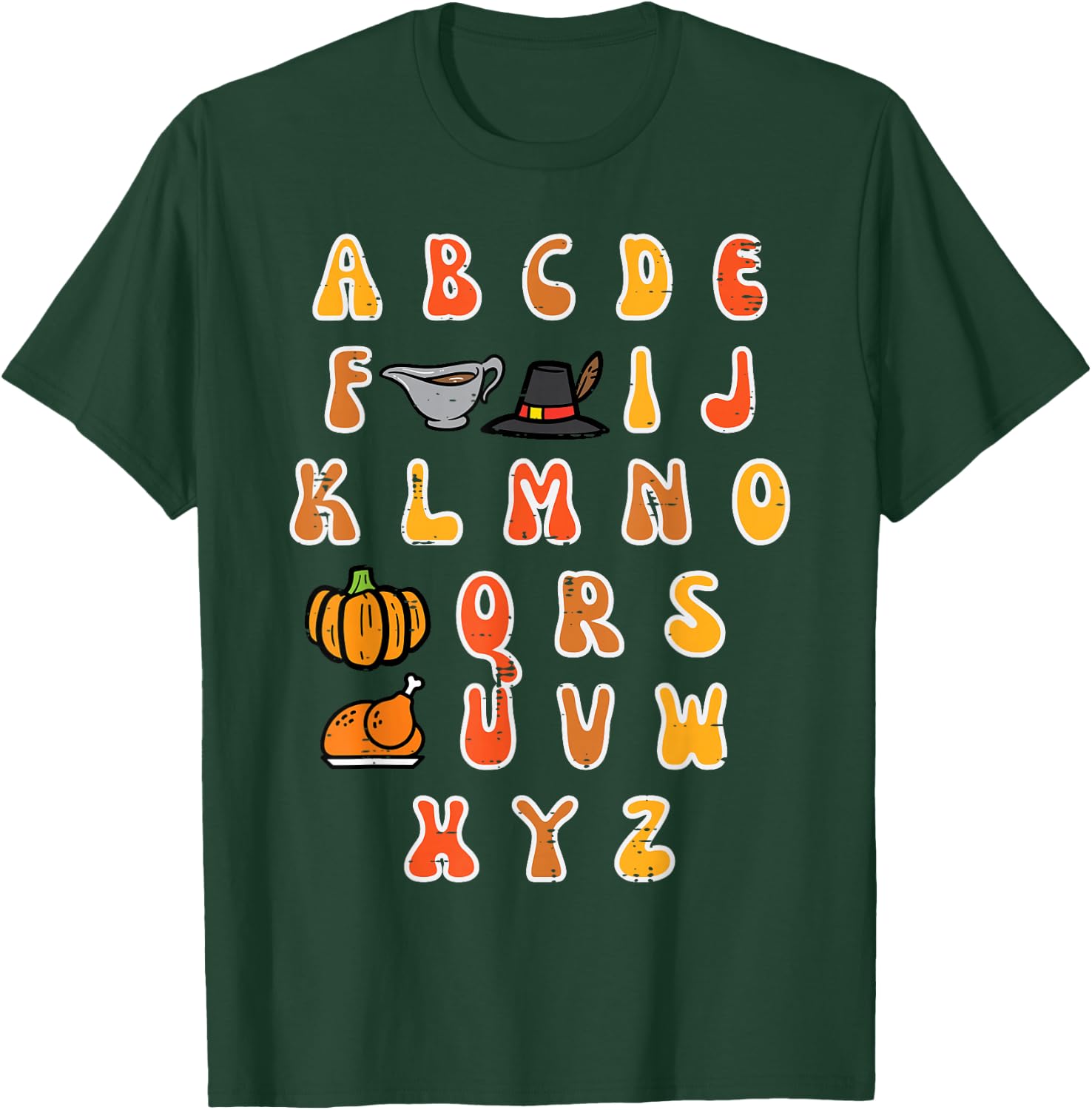 Thanksgiving ABC Alphabet Turkey Day Fall Teacher Women Kids T-Shirt - T-Shirt | Forest