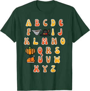 Thanksgiving ABC Alphabet Turkey Day Fall Teacher Women Kids T-Shirt - T-Shirt | Forest