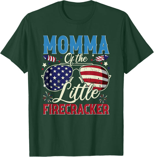 Momma of The Little Firecracker Fourth of July Birthday T-Shirt - T-Shirt | Forest