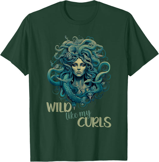Wild Like My Curls Medusa Head Greek Mythology Curly Hair T-Shirt - T-Shirt | Forest