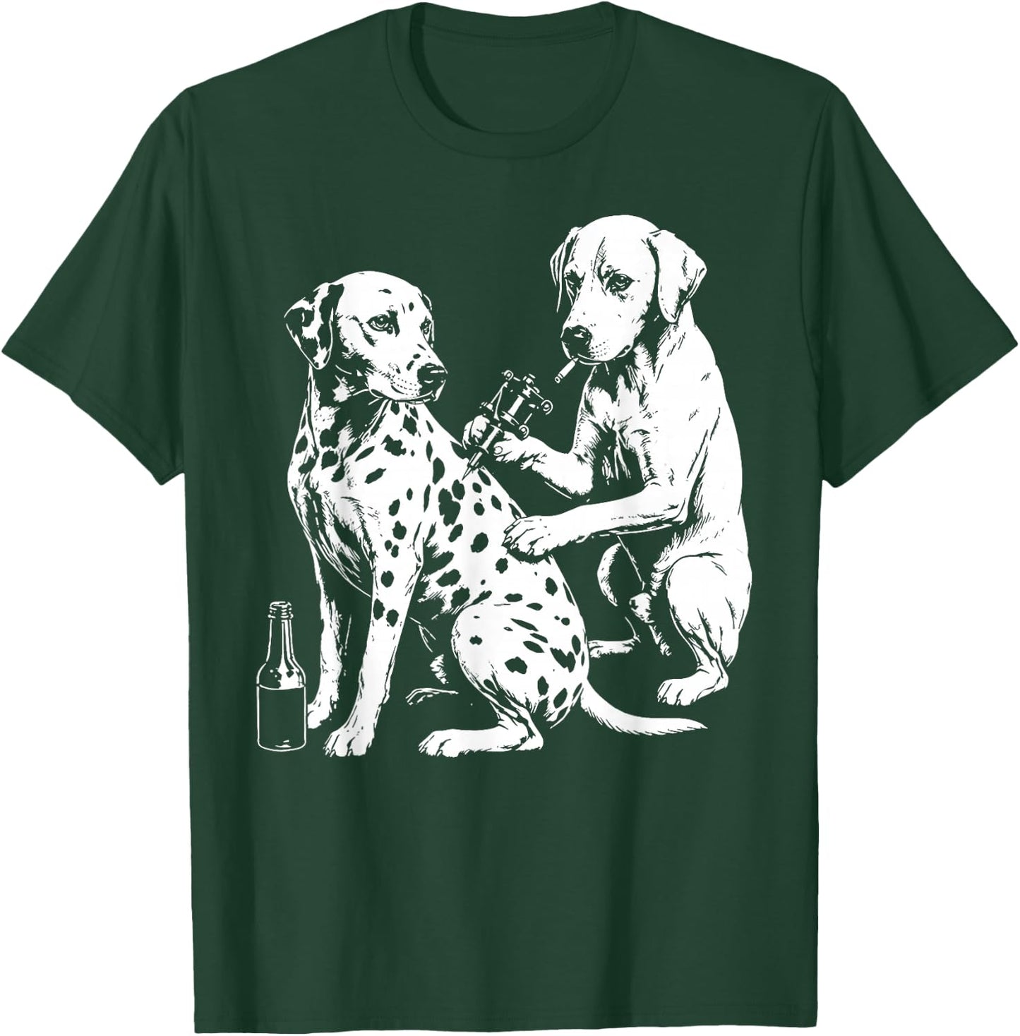 Retro Dalmatian Dog Smoking Tattoo Artist Puppy Graphic Pun T-Shirt - T-Shirt | Forest