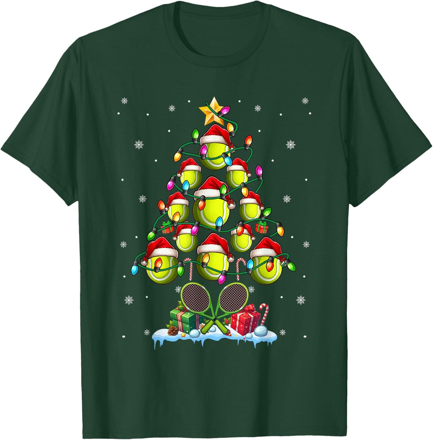 Tennis Balls As Christmas Tree Matching Player Trainer T-Shirt - T-Shirt | Forest
