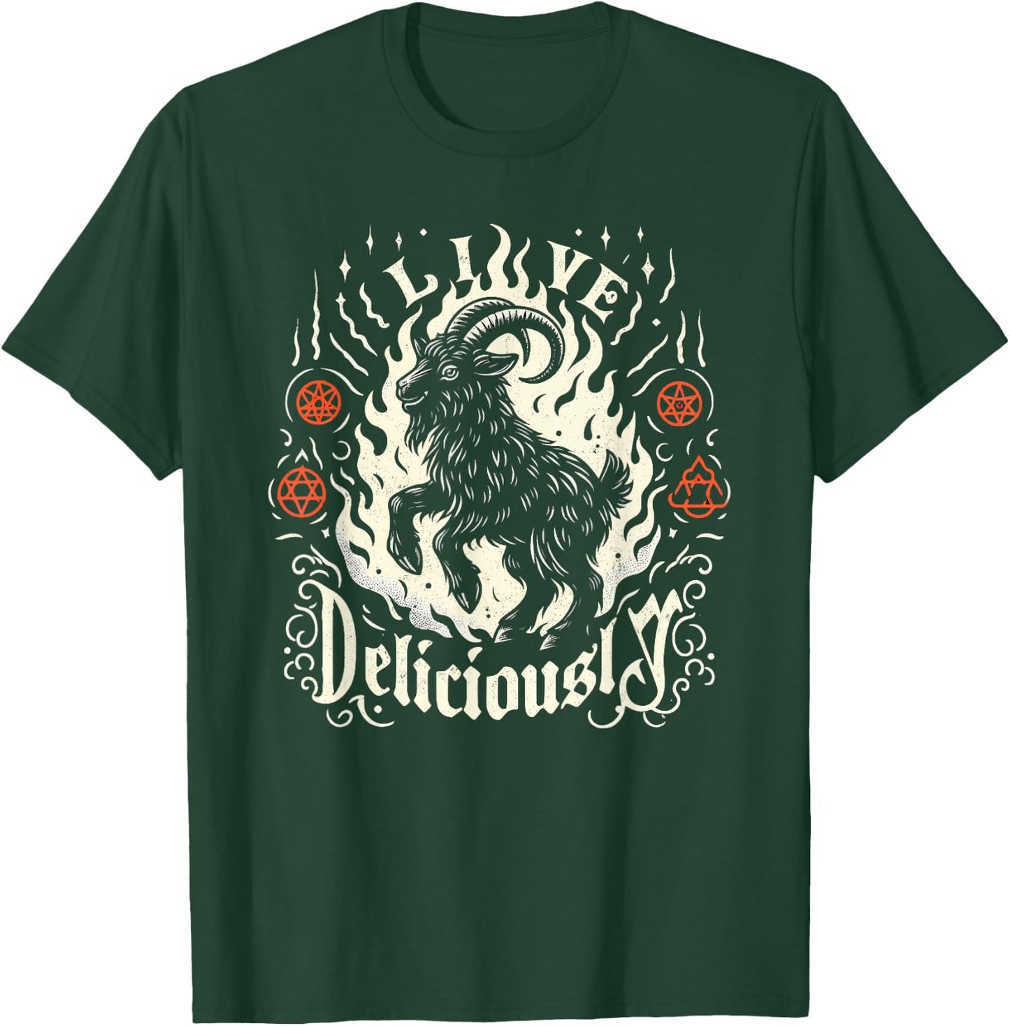 Live Deliciously Occult Goat Witch Horror T-Shirt - T-Shirt | Forest