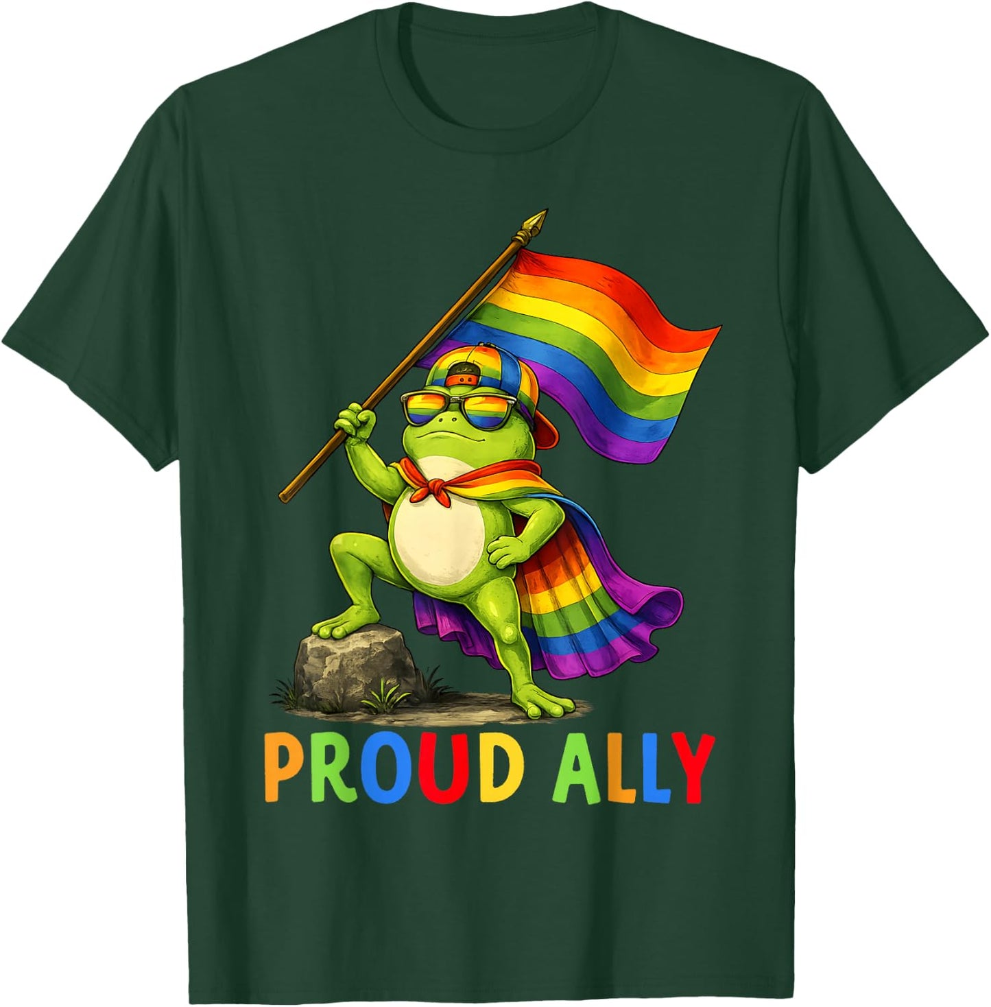 LGBT Proud Ally Rainbow Frog Pride Flag Men Women Kid T-Shirt - T-Shirt | Forest