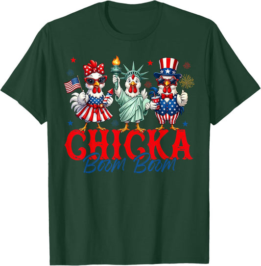 Chicka Boom Boom Funny Chicken Patriotic 4th of July T-Shirt - T-Shirt | Forest