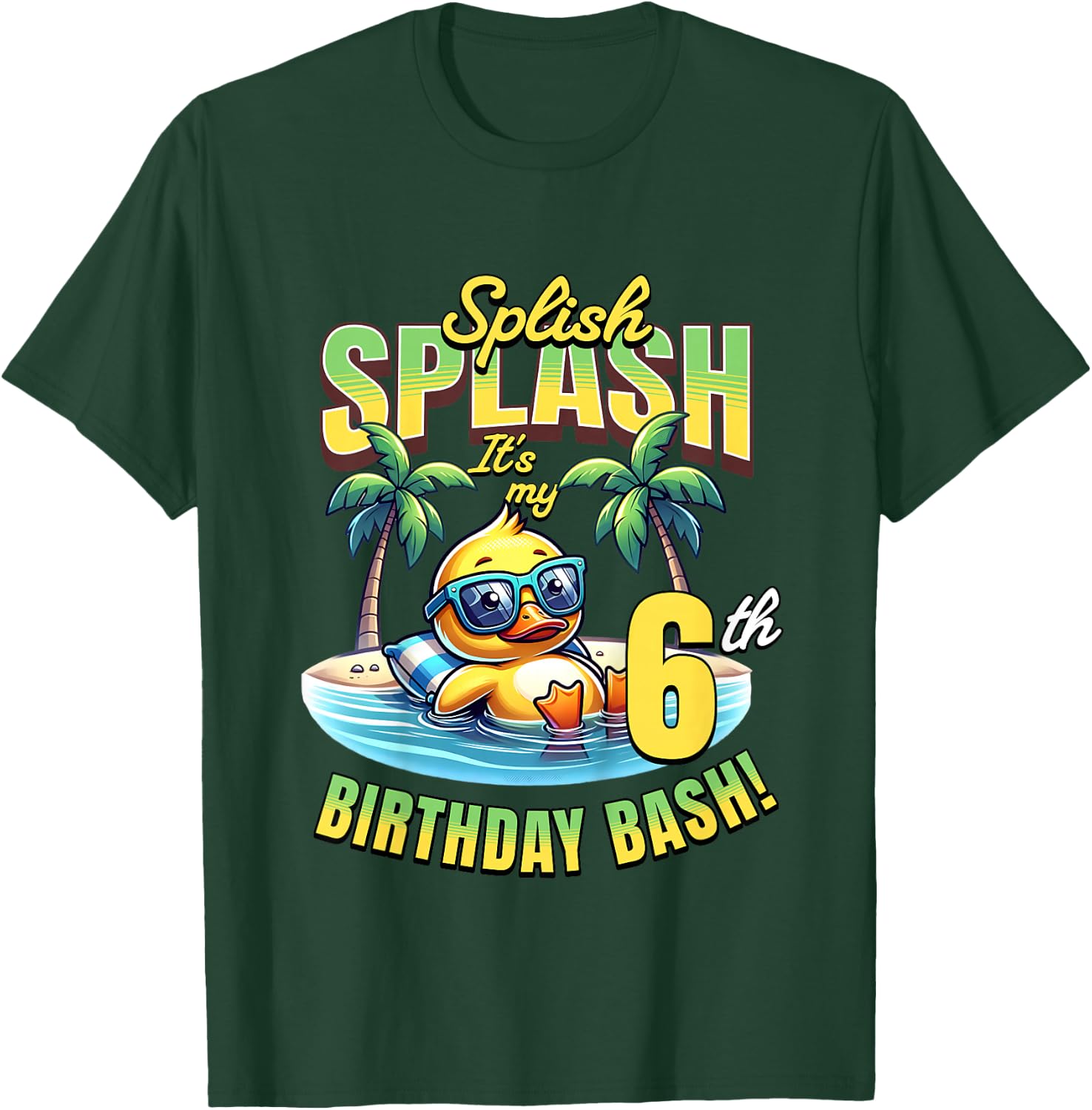 Kids Splish Splash 6th Birthday Bash Duck Beach Pool Party Kids T-Shirt - T-Shirt | Forest