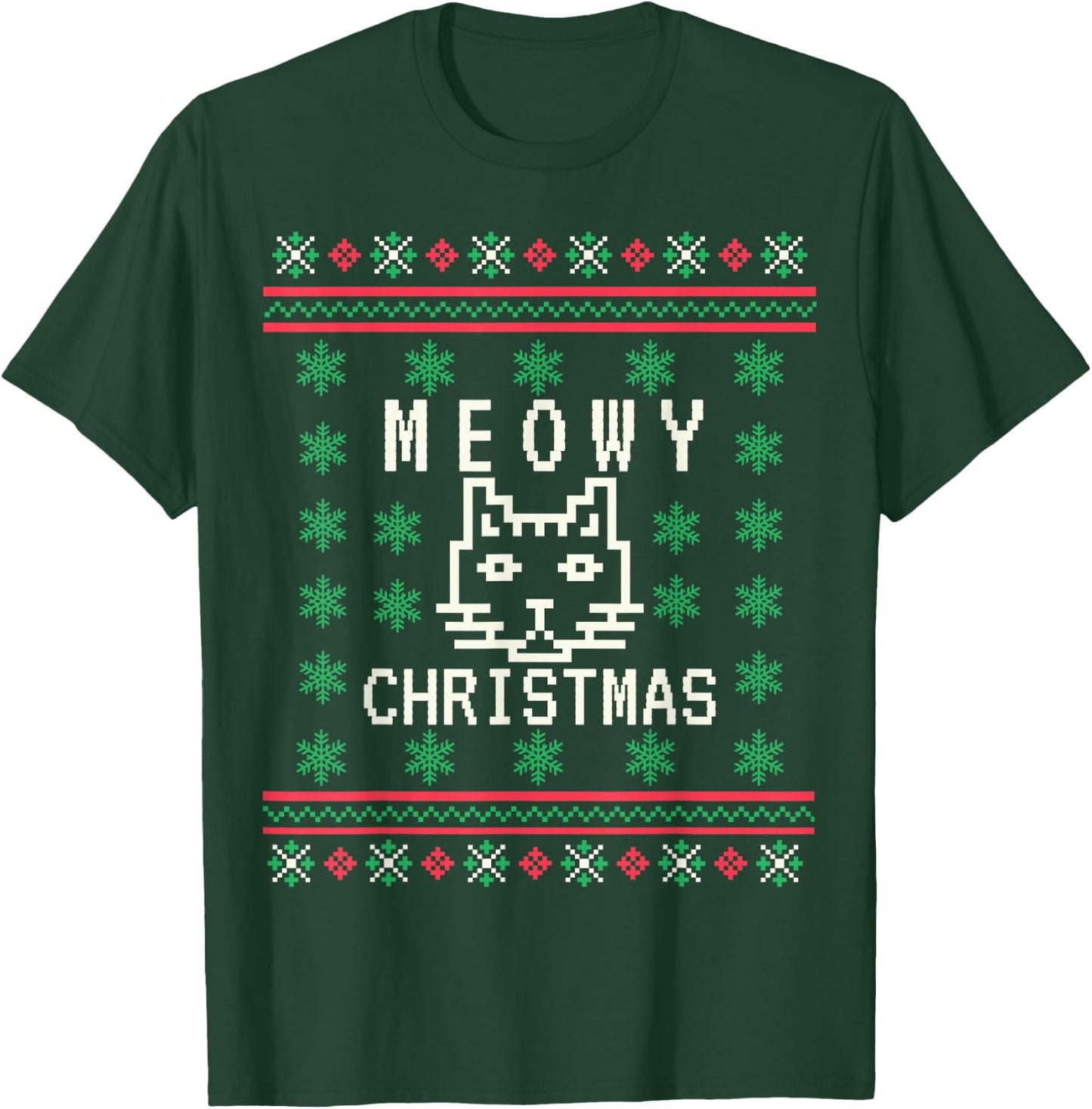 Funny Meowy Cat Christmas Ugly Sweater T-Shirt - T-Shirt | Forest