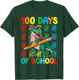 100 Days Of School T-Rex Happy 100th Day Kids Boys T-Shirt - T-Shirt | Forest