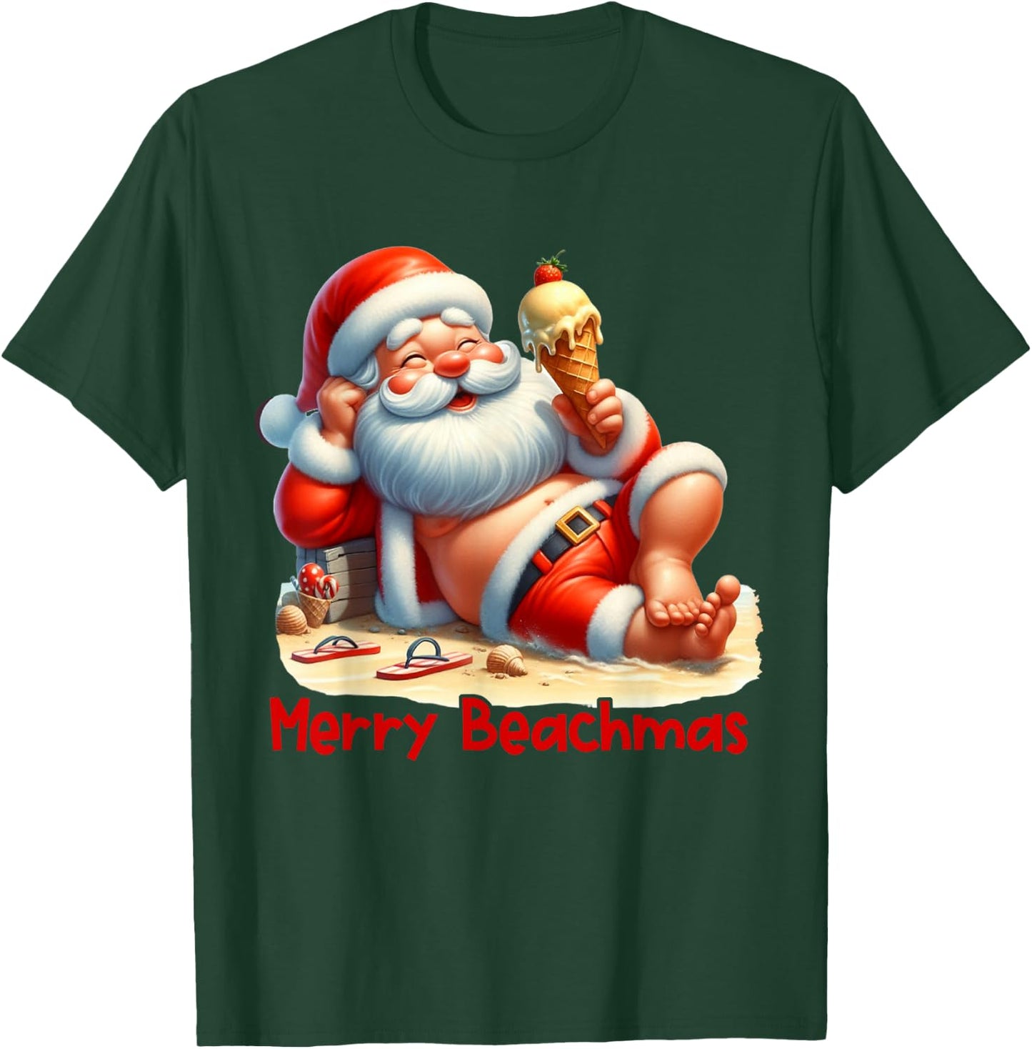 Merry Beachmas Santa Claus Ice Cream Christmas In July T-Shirt - T-Shirt | Forest