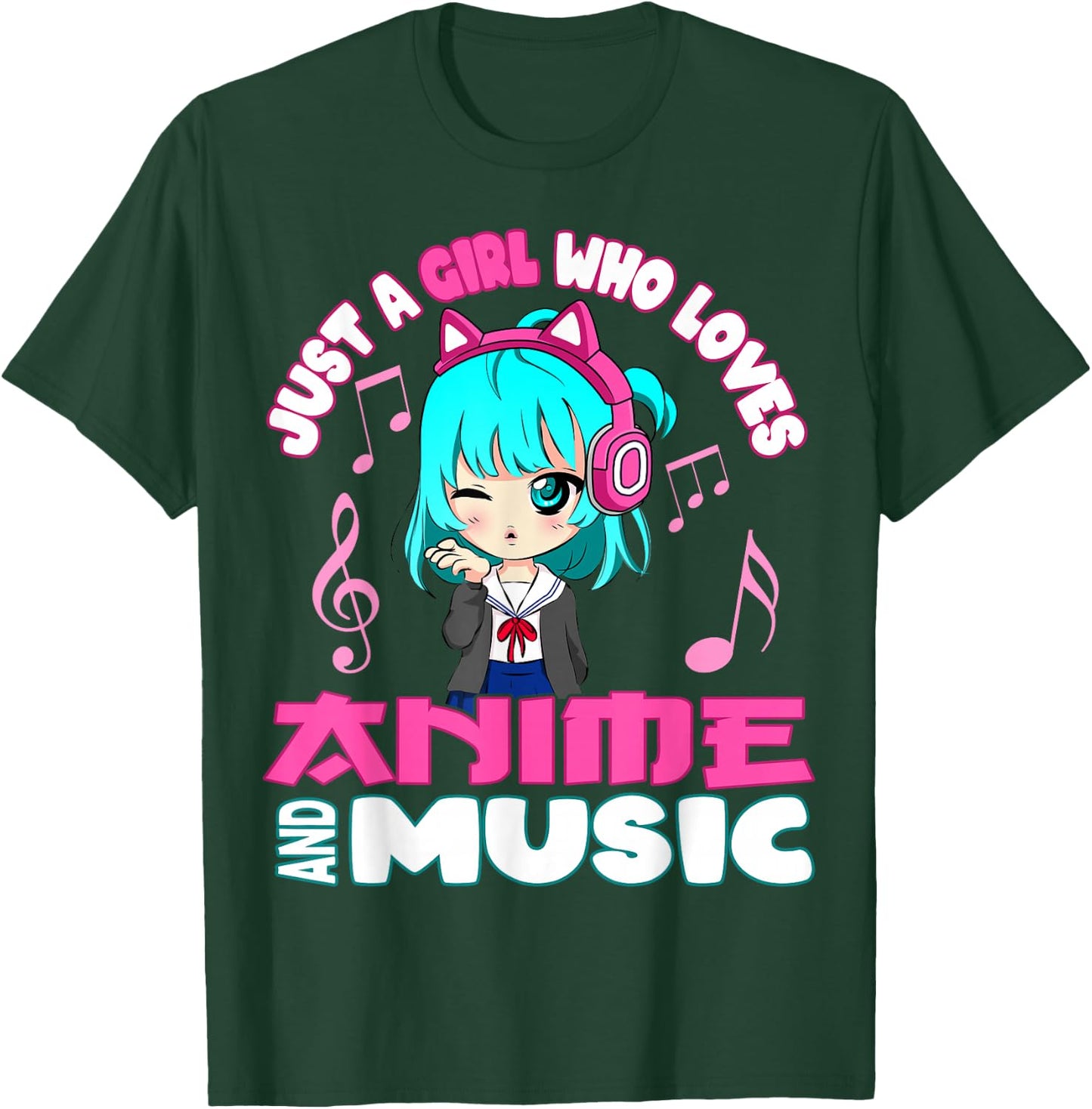 Anime and Music Girl for Teen chibi graphic funny T-Shirt - T-Shirt | Forest