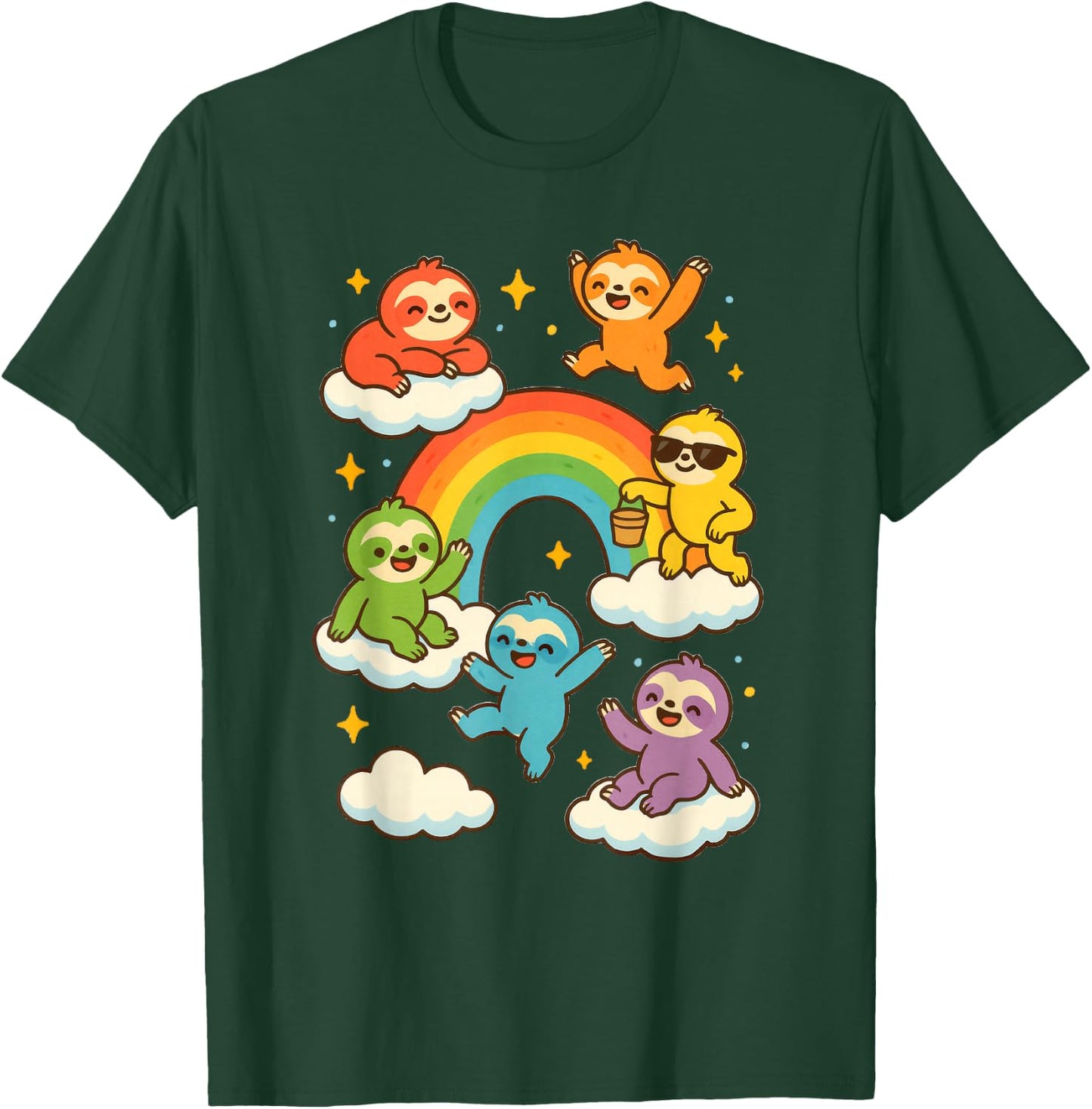 Colorful Sloths With A Rainbow Kawaii Sloth T-Shirt - T-Shirt | Forest