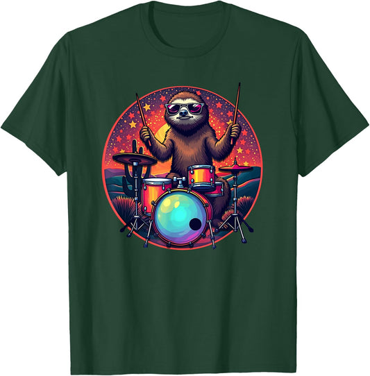 Vintage Sloth Drummer Drums Drum Drumming Drummers T-Shirt - T-Shirt | Forest