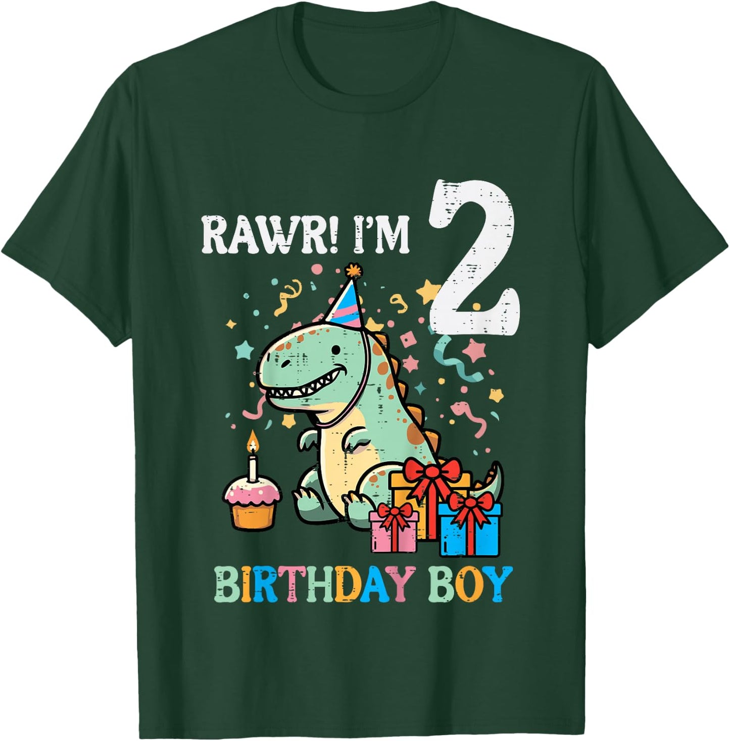 Kids Rawr Im 2 Dinosaur Birthday Boy Cute 2nd Bday Trex Boys Kids T-Shirt - T-Shirt | Forest