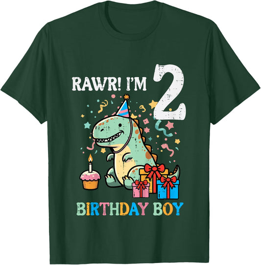 Kids Rawr Im 2 Dinosaur Birthday Boy Cute 2nd Bday Trex Boys Kids T-Shirt - T-Shirt | Forest