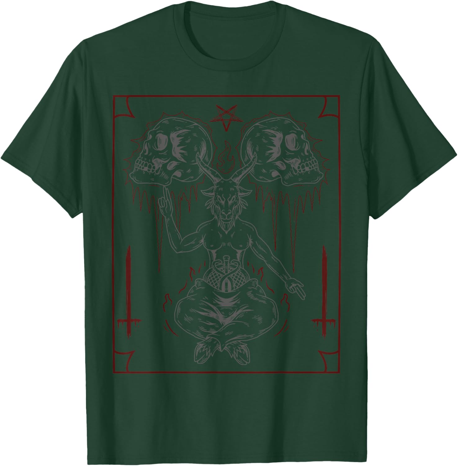 Lucifer Sigil Skull Goat Occult Gothic Satanic Baphomet T-Shirt - T-Shirt | Forest