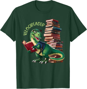 Velocireader Funny Velociraptor Dinosaur Reading T-Shirt - T-Shirt | Forest