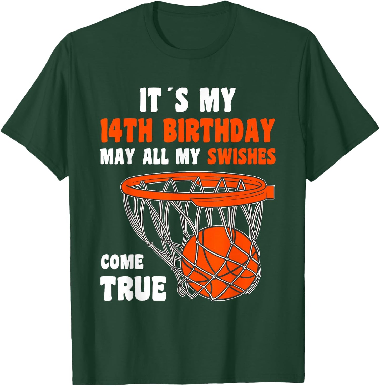 14 Year Old Happy 14th Birthday Basketball 14th Birthday T-Shirt - T-Shirt | Forest