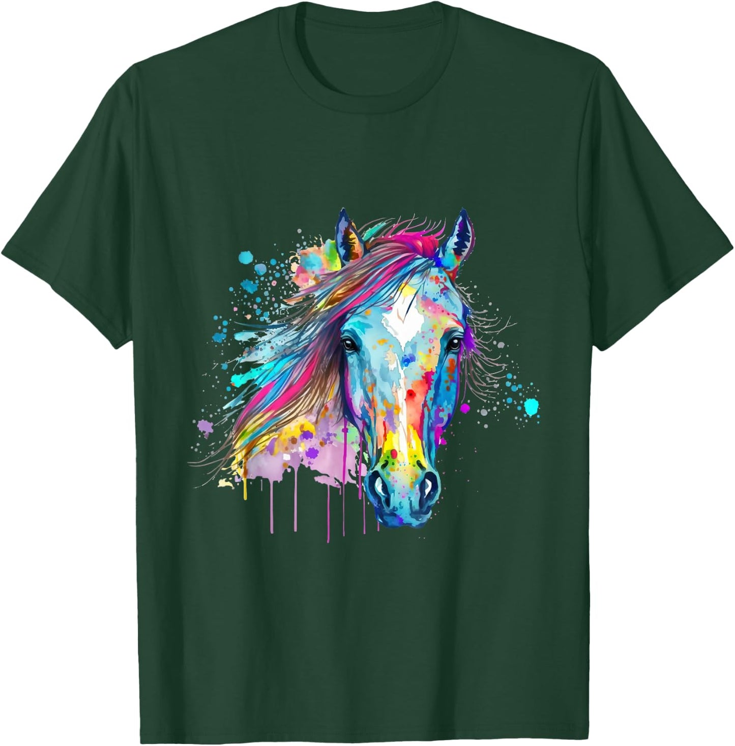 Colorful Wild Horse Mane Face Head T-Shirt - T-Shirt | Forest