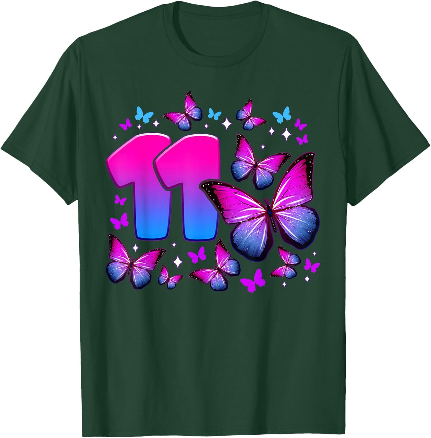Birthday Girl 11 Years Old Butterfly Number 11 T-Shirt - T-Shirt | Forest