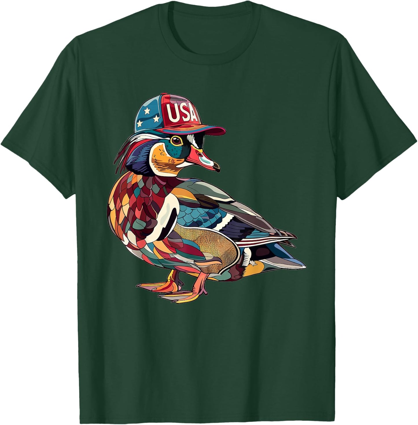 Wood Duck With USA Hat T-Shirt - T-Shirt | Forest