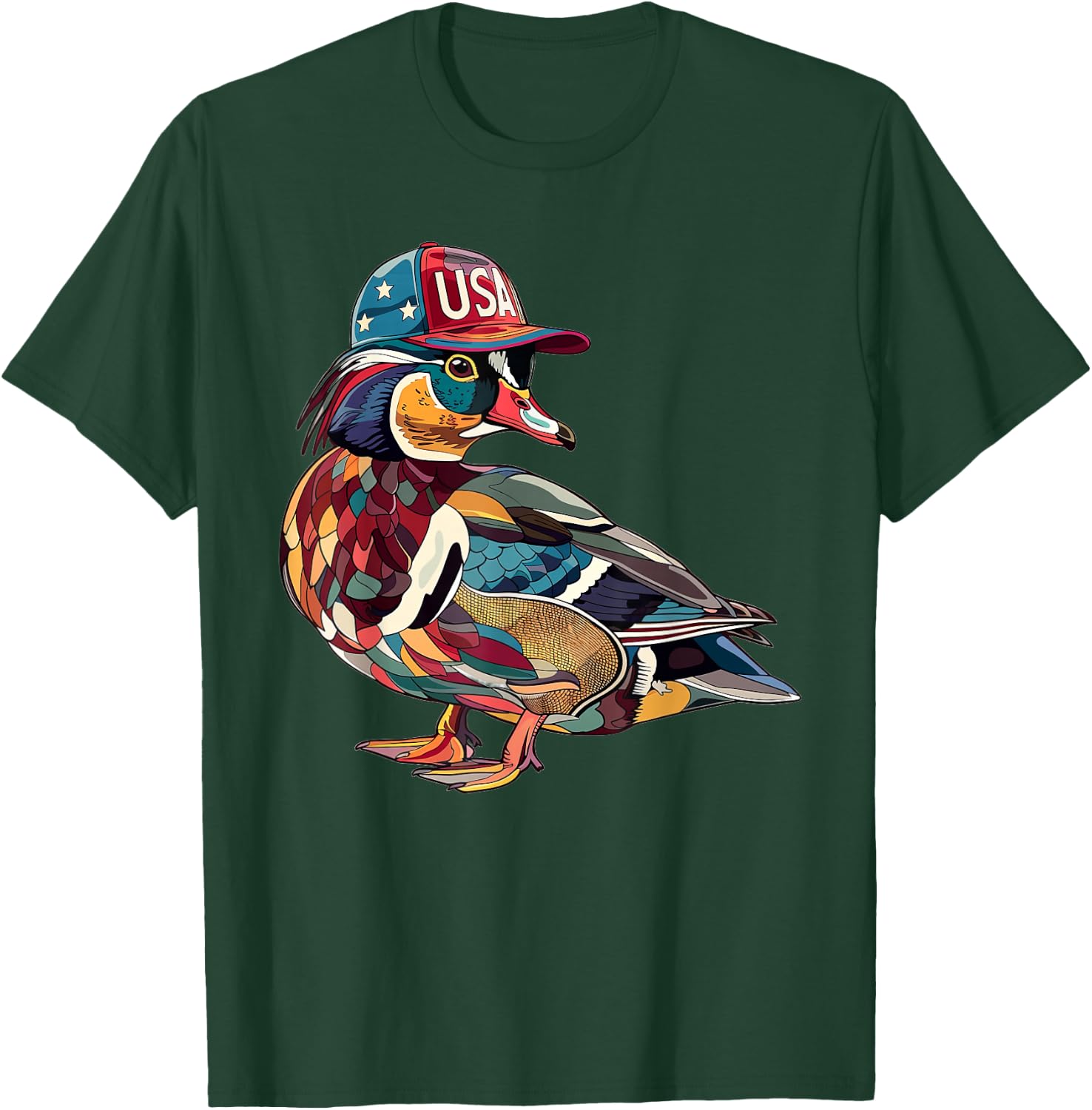 Wood Duck With USA Hat T-Shirt - T-Shirt | Forest