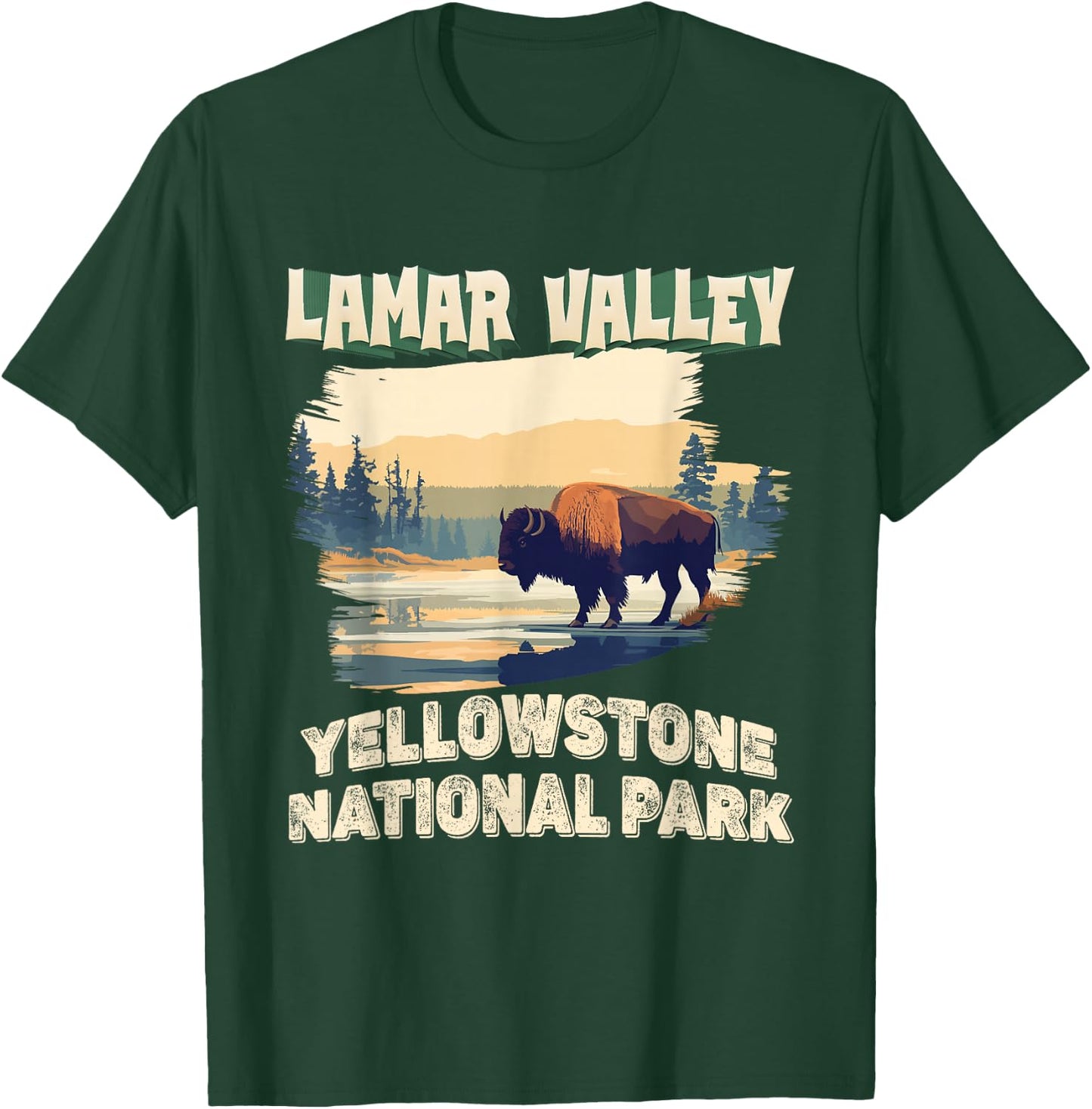 Lamar Valley Yellowstone National Park Bison Hiking Outdoor T-Shirt - T-Shirt | Forest