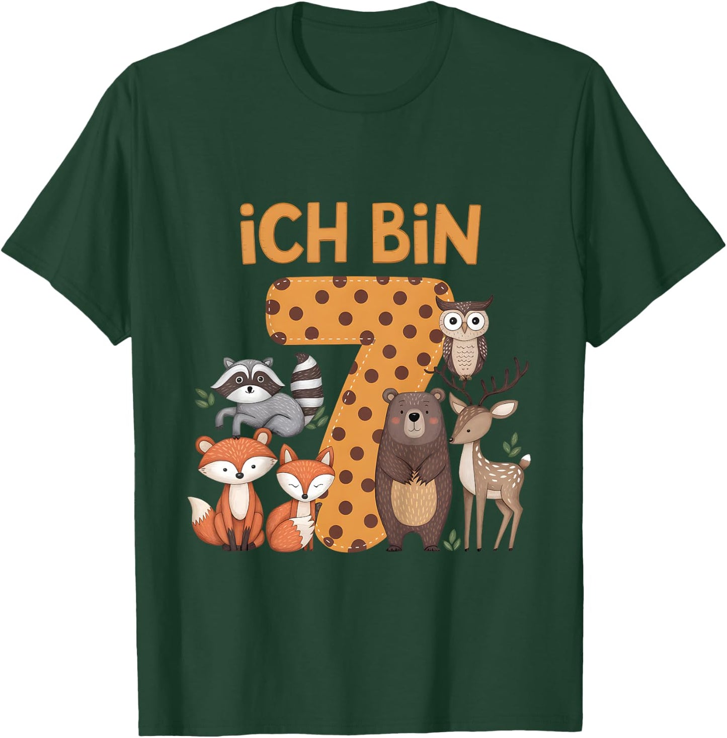 Kinder 7. Geburtstag Waldtiere Wald Tiere Reh Bär Geburtstags T-Shirt - T-Shirt | Forest